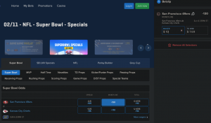 FanDuel screenshot of moneyline bet on the 49ers